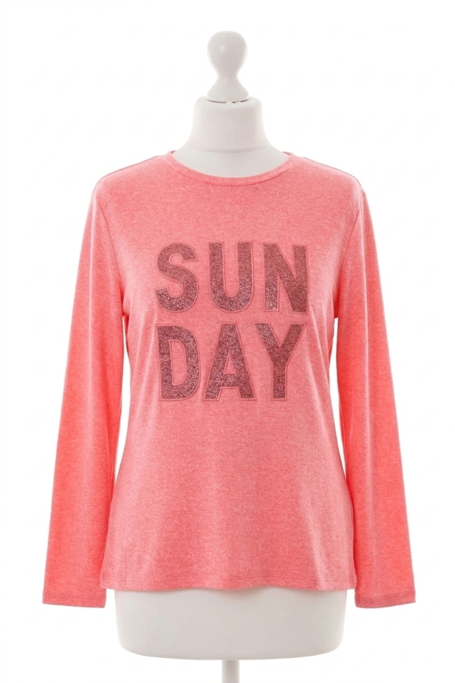 NEW FRENCH KYSS long sleeve sunday crew top in coral